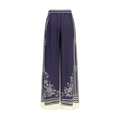 Blue Silk Casual Pants