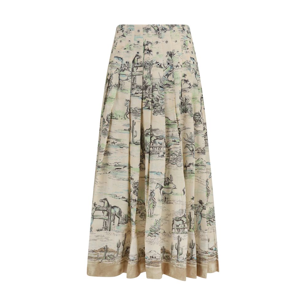 Beige Linen Midi Skirt