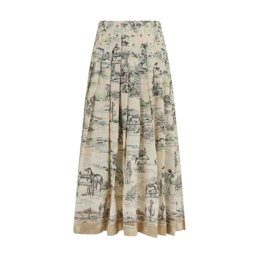 Beige Linen Midi Skirt