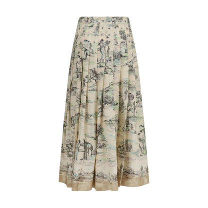Beige Linen Midi Skirt