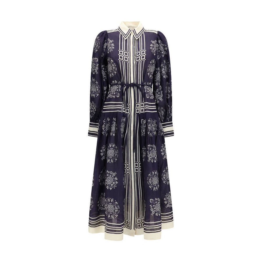 Blue Ramie Casual Dress