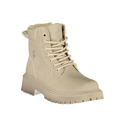 Beige Polyester Ankle Boots