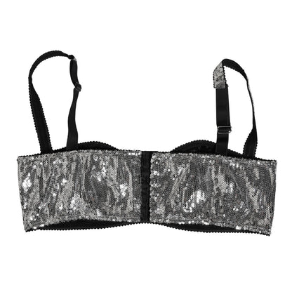 Silver Sequined Nyon Balconnet Bra Underwear