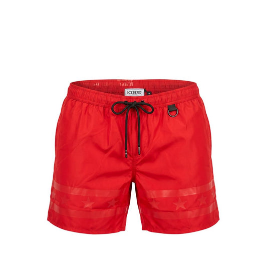 Red Polyester Men Swim Short
