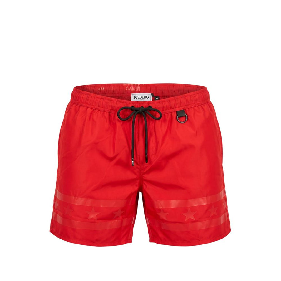 Red Polyester Men Swim Short