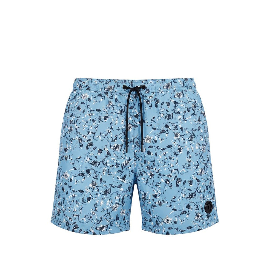 Light Blue Polyester Men Swim Trunk