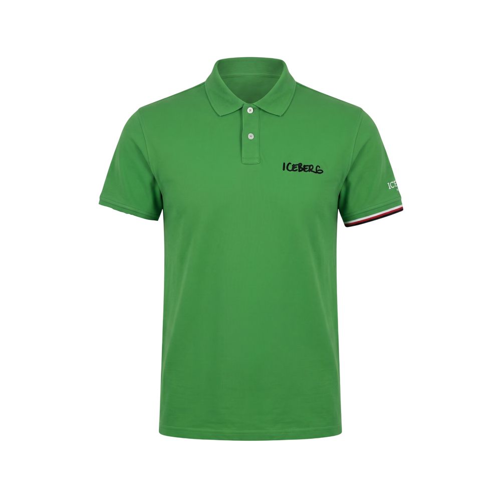 Green Cotton Men Polo Shirt