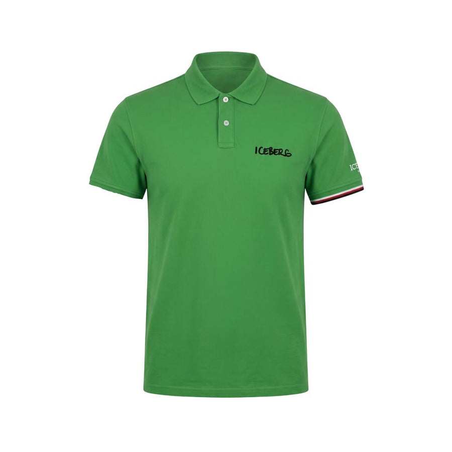 Green Cotton Men Polo Shirt