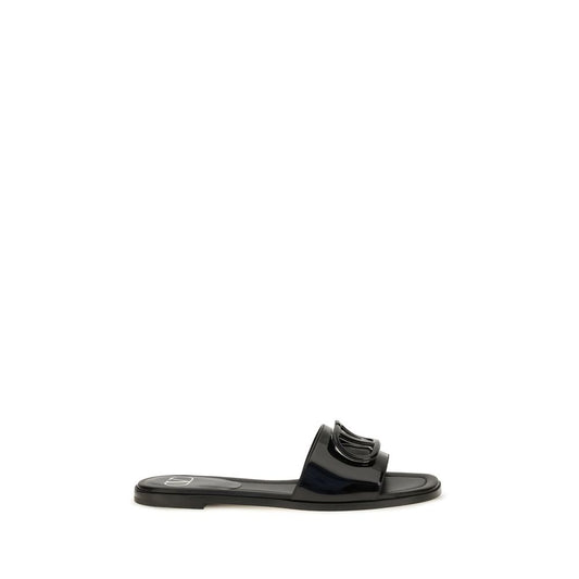Black Calf Leather Bos Taurus Flat Sandals