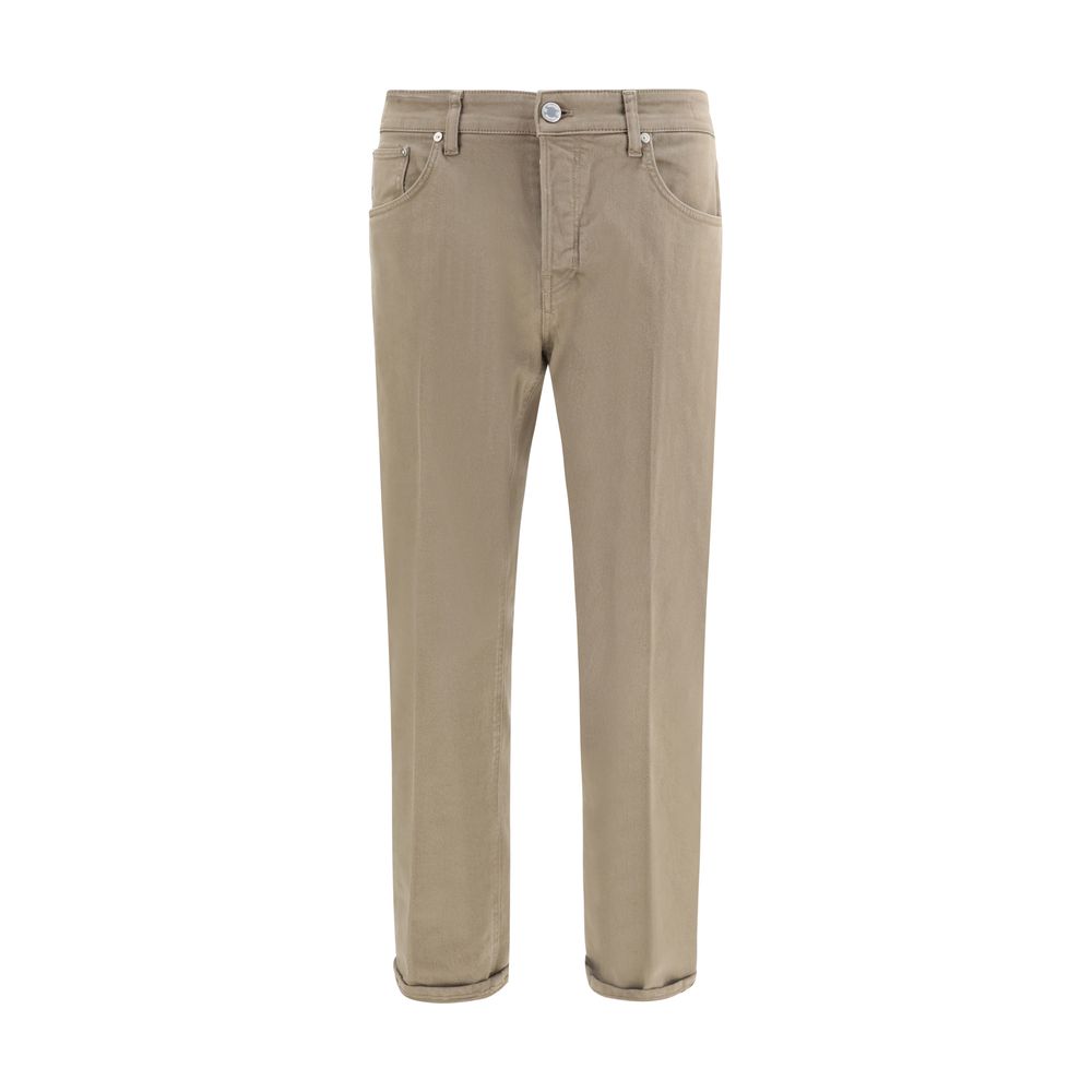 Beige Cotton Slim Fit Jeans