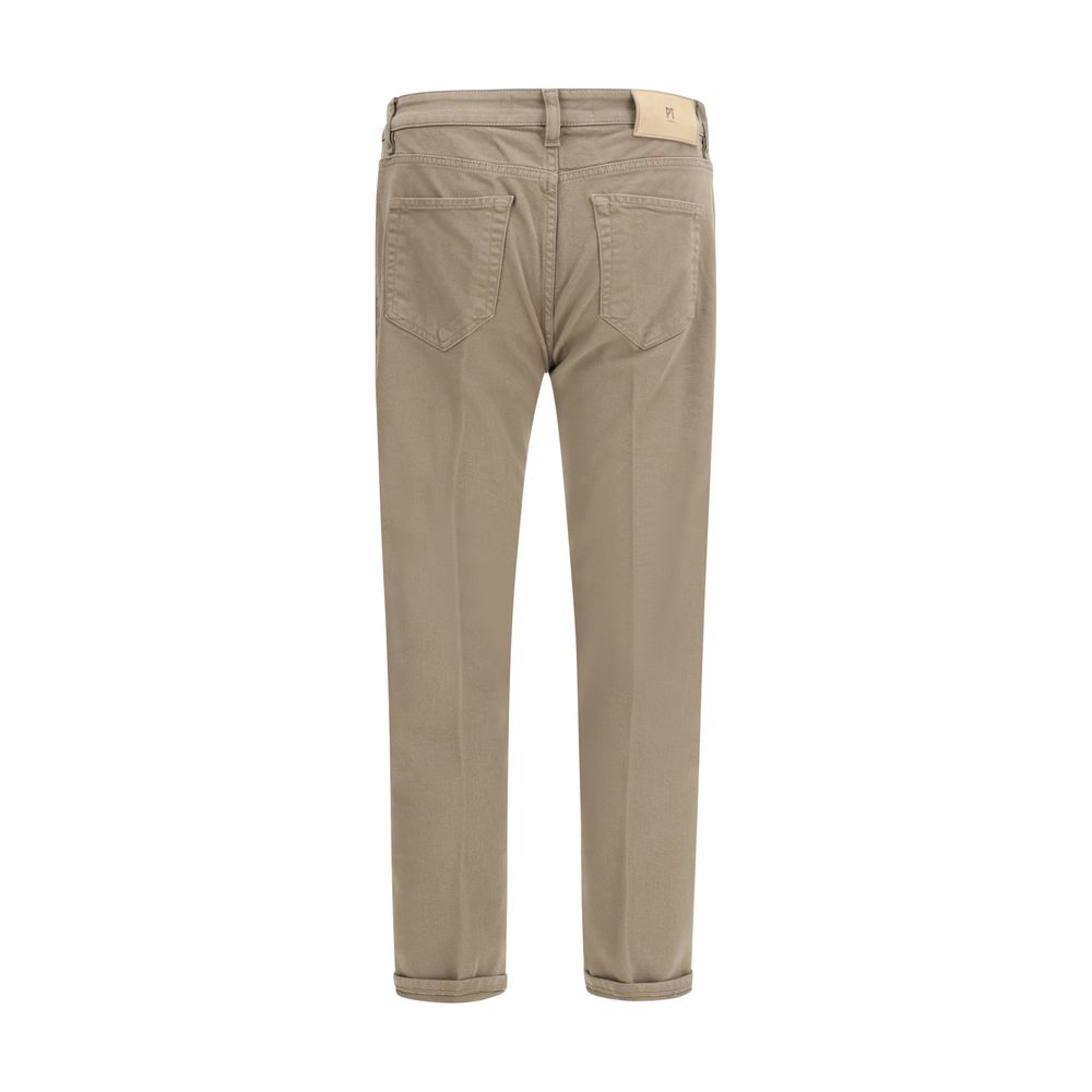 Beige Cotton Slim Fit Jeans