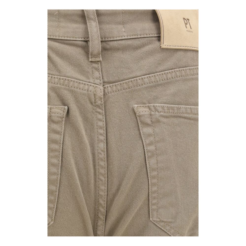 Beige Cotton Slim Fit Jeans