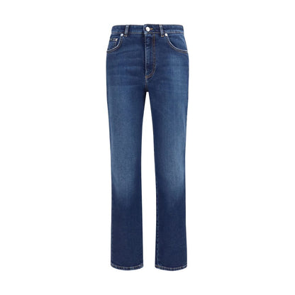 Blue Cotton Straight-Leg Jeans
