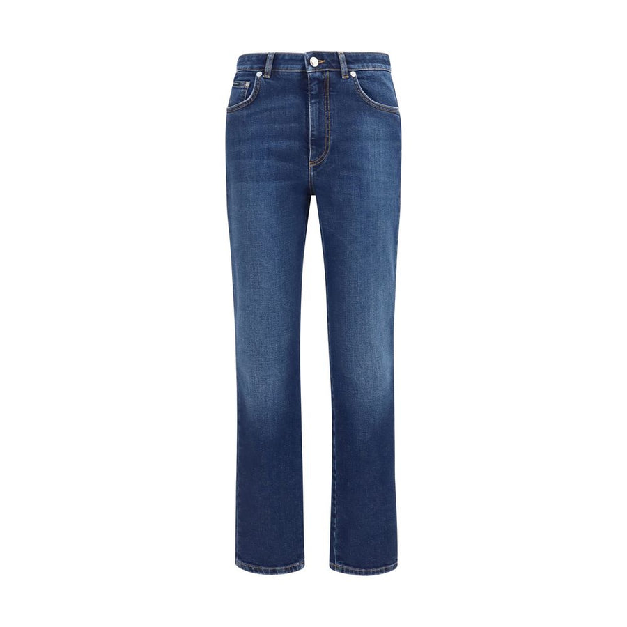 Blue Cotton Straight-Leg Jeans