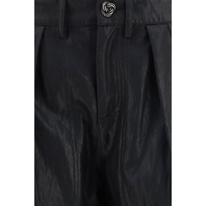 Black Polyester Casual Pants