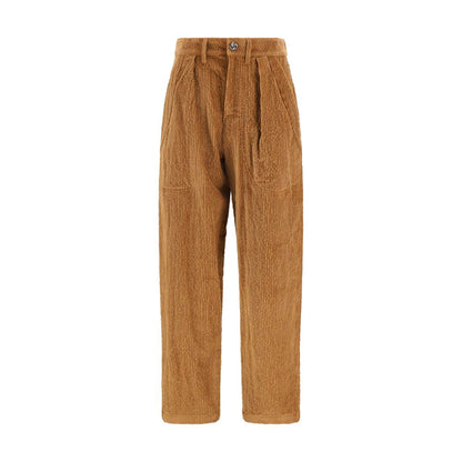 Brown Cotton Casual Pants