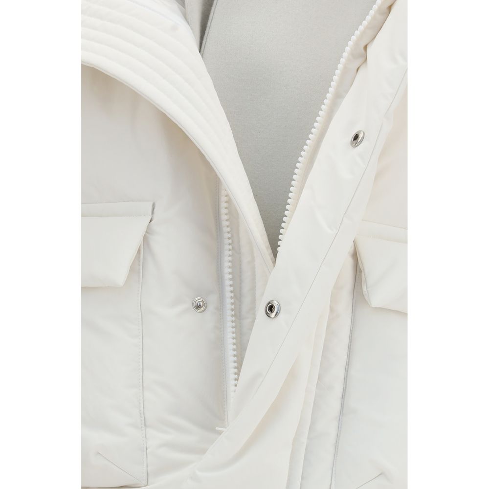 White Polyester Full-Length Jacket