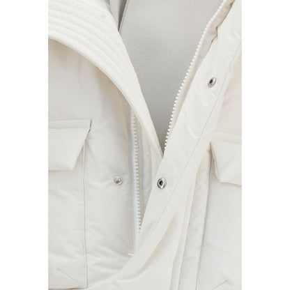 White Polyester Full-Length Jacket