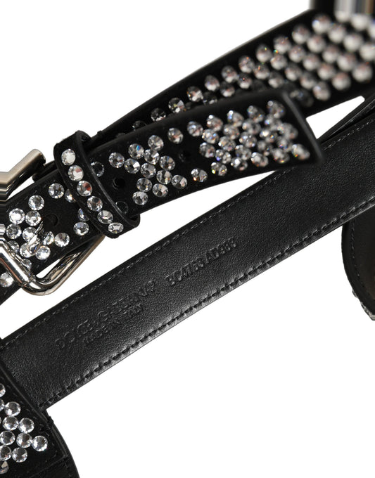 Black Leather Rhinestones Embellished Men Suspender