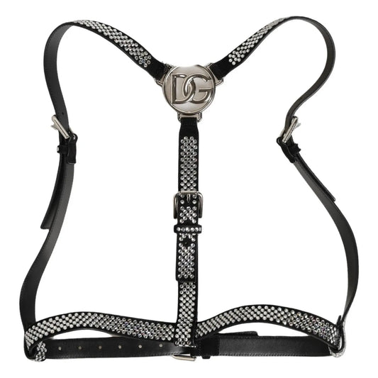 Black Leather Rhinestones Embellished Men Suspender