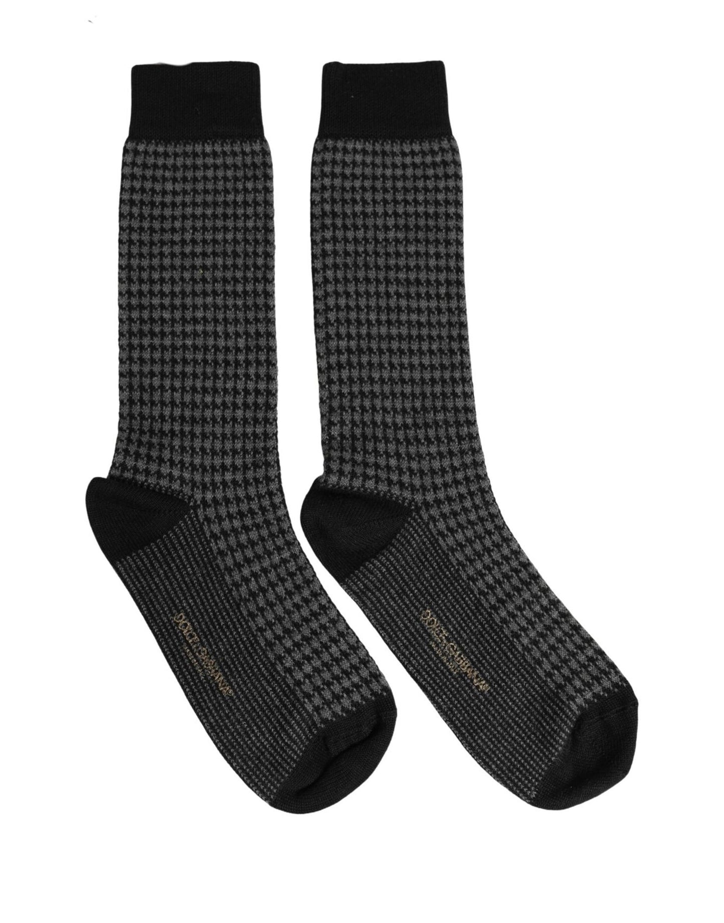 Black Wool Houndstooth Over Calf Accessory Socks