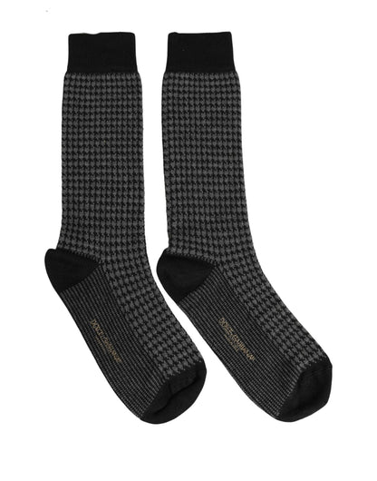 Black Wool Houndstooth Over Calf Accessory Socks