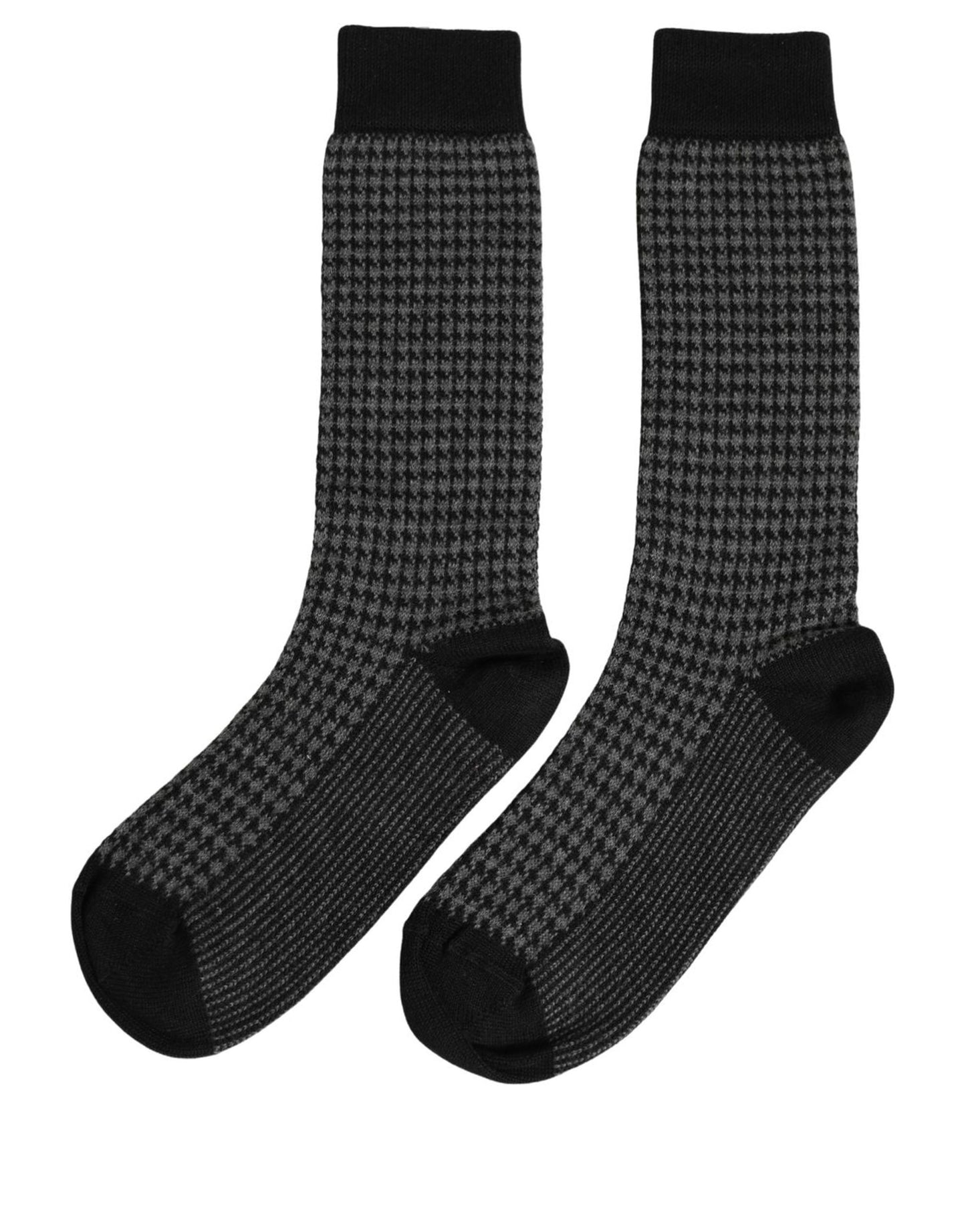 Black Wool Houndstooth Over Calf Accessory Socks