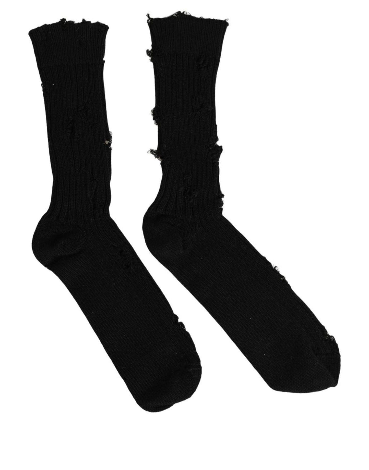 Black Cotton Distressed Mid Calf Accessory Socks