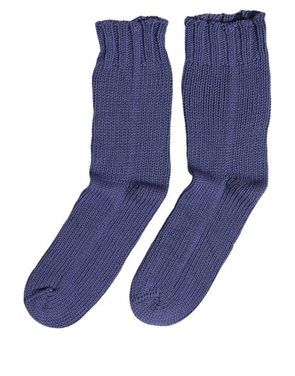 Men Navy Blue Cotton Ribbed Mid Calf Accessory Socks