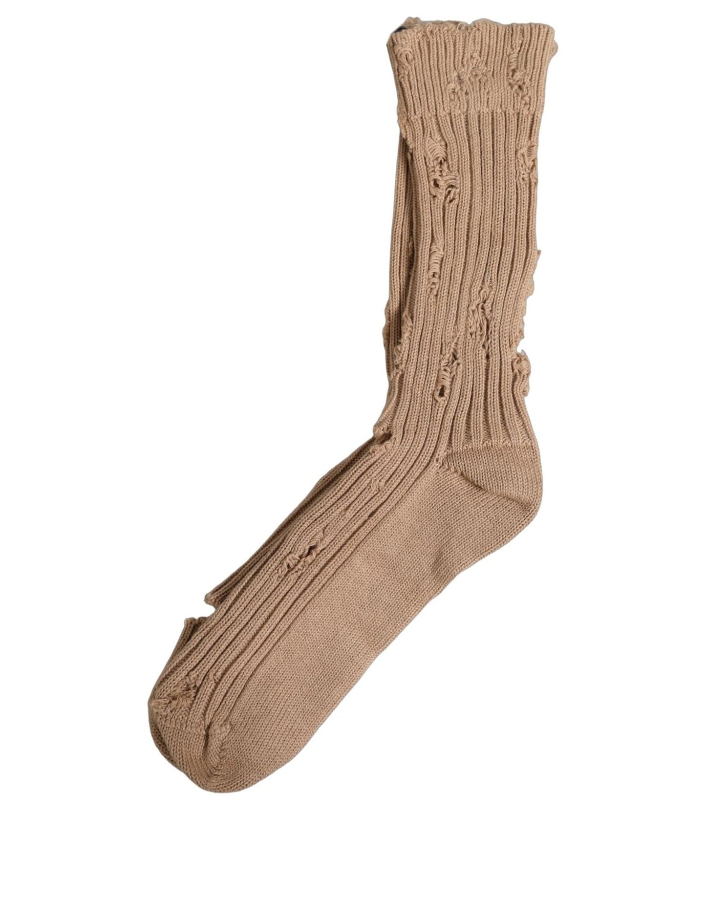 Beige Cotton Distressed Mid Calf Accessory Socks