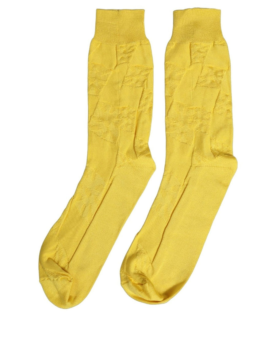 Men Yellow 100% Silk Mid Calf Accessory Socks