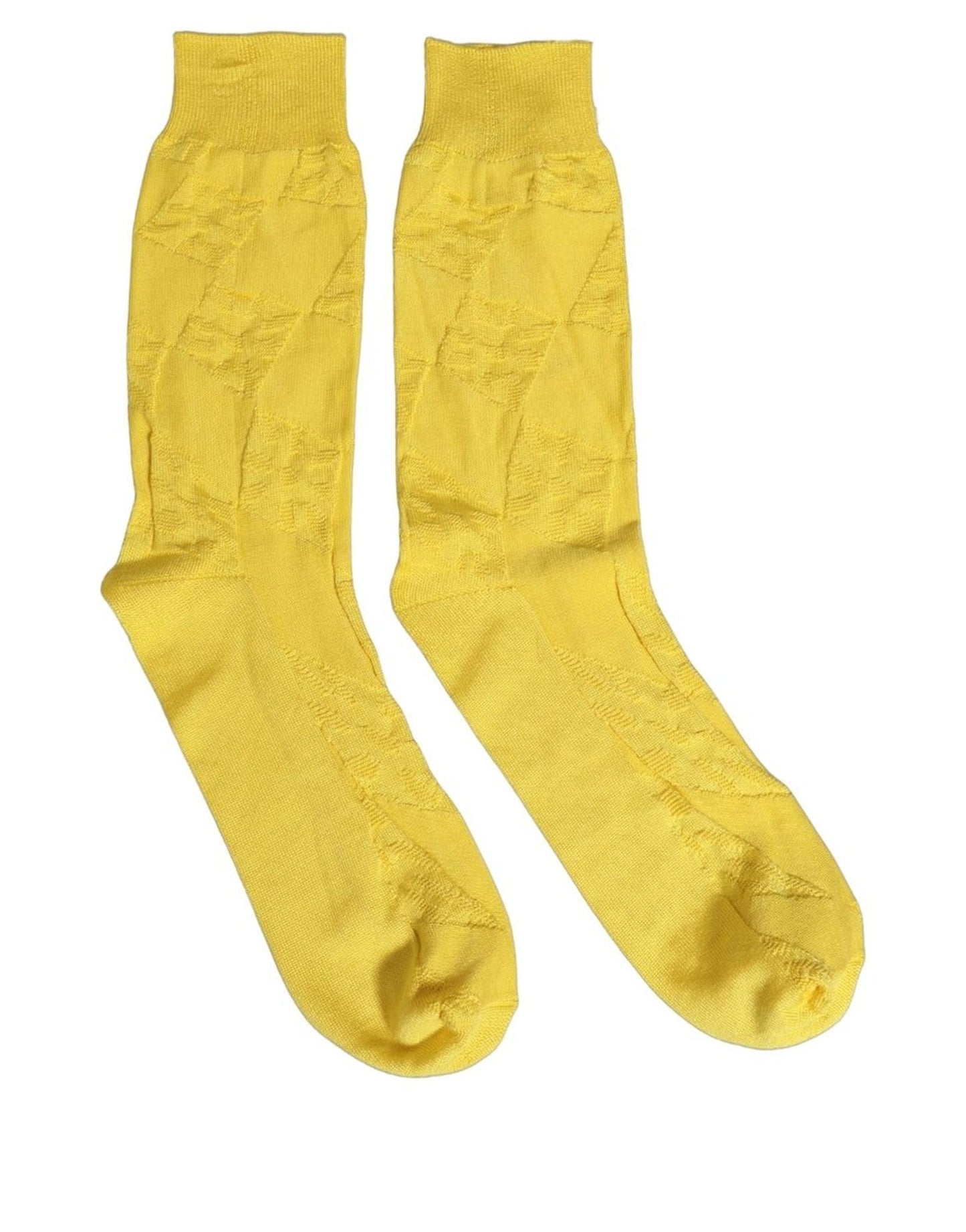 Men Yellow 100% Silk Mid Calf Accessory Socks