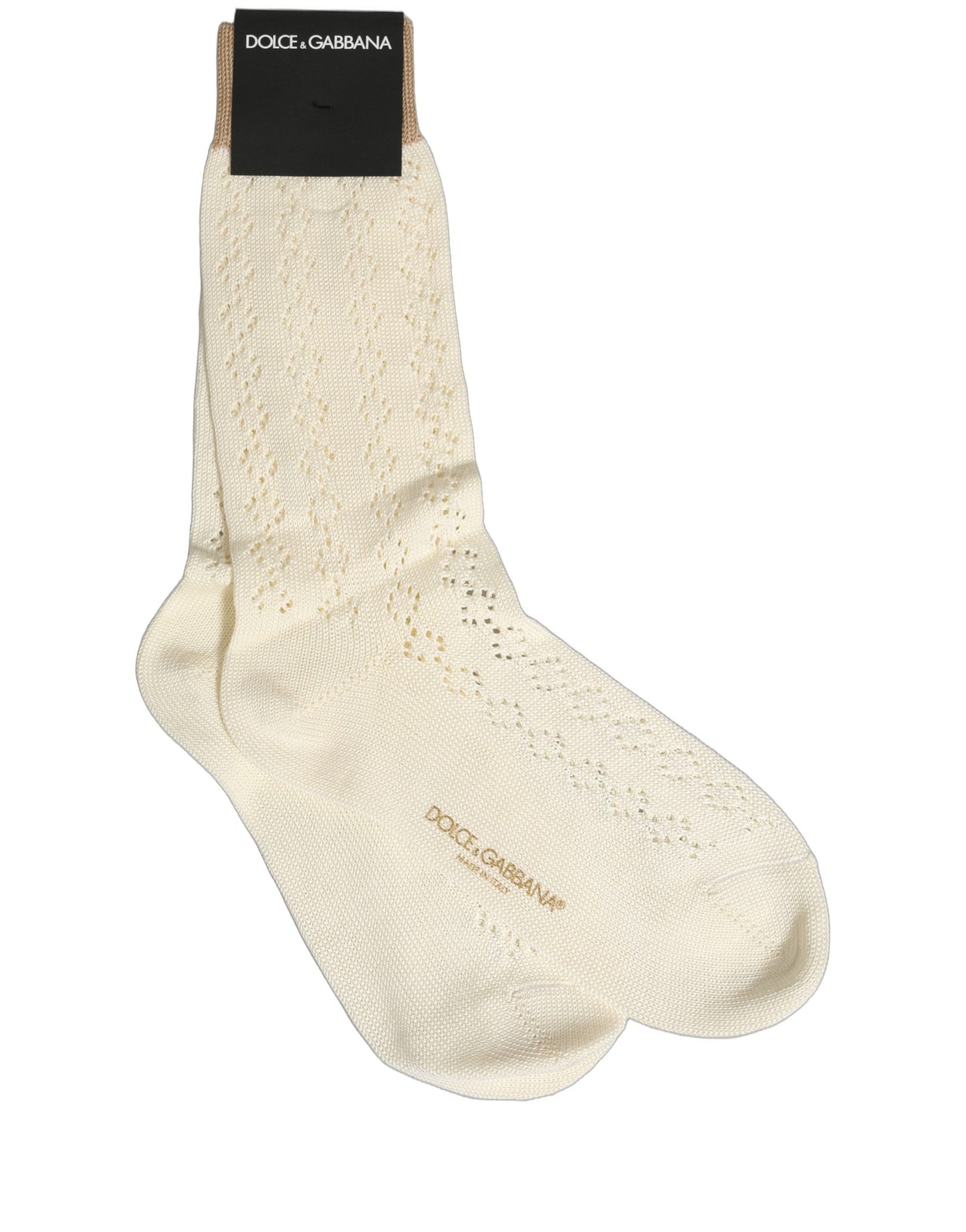 Off White Cotton Knit Mid Calf Accessory Socks