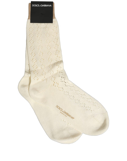 Off White Cotton Knit Mid Calf Accessory Socks