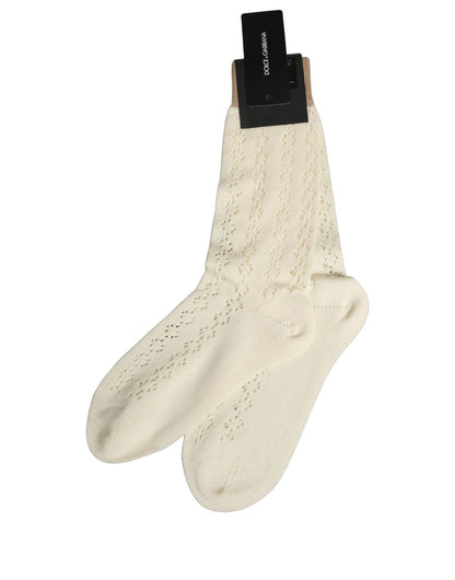 Off White Cotton Knit Mid Calf Accessory Socks