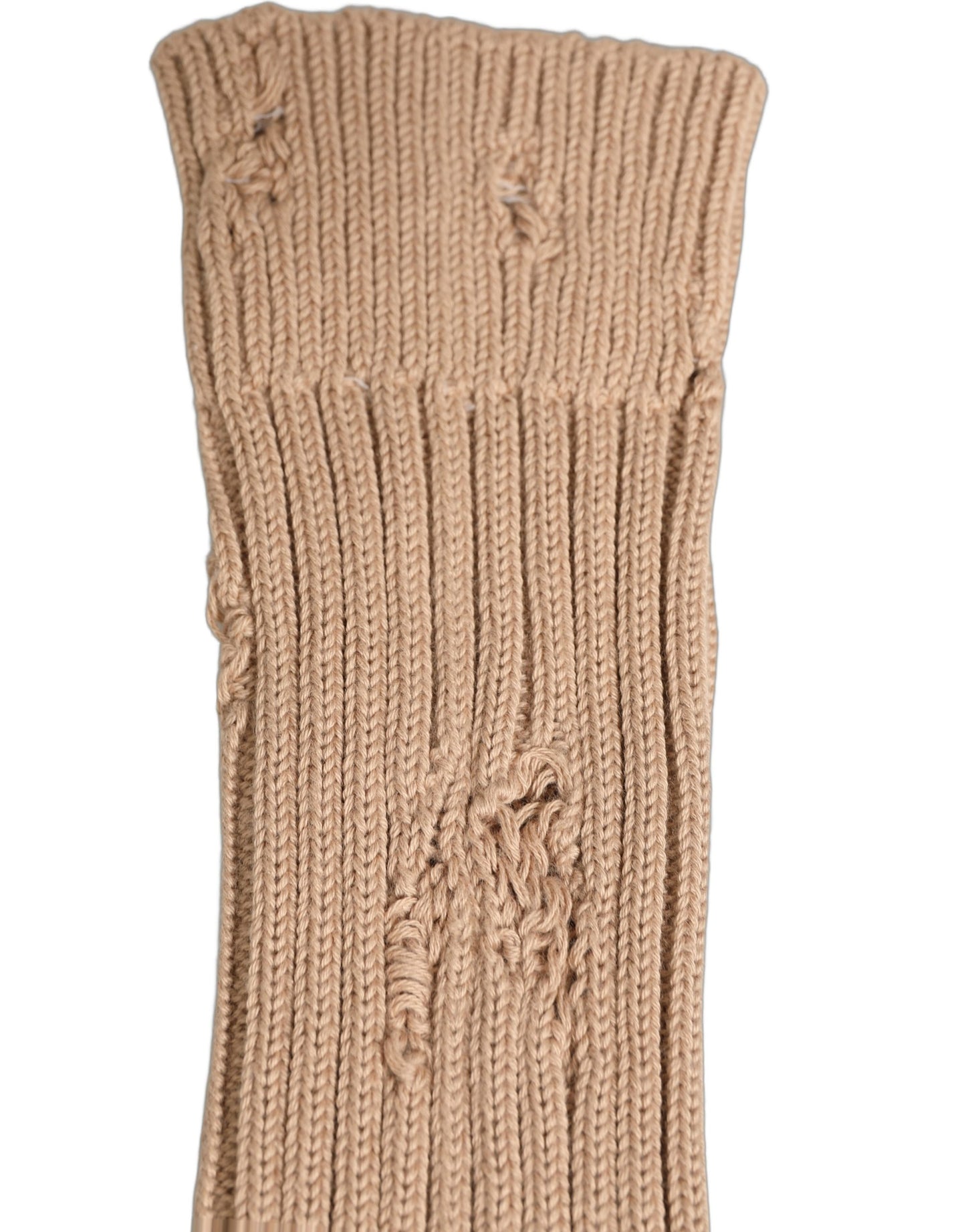 Beige Cotton Distressed Mid Calf Accessory Socks