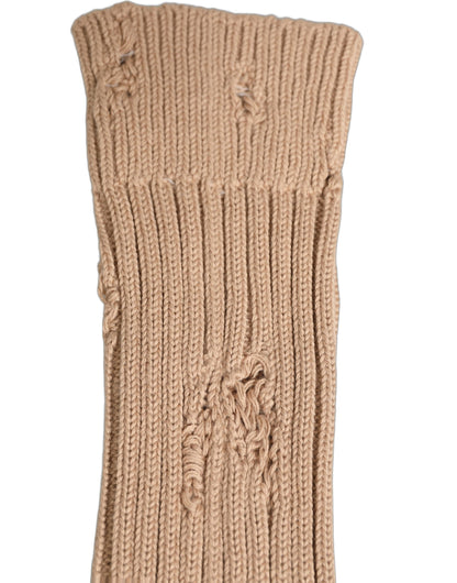 Beige Cotton Distressed Mid Calf Accessory Socks