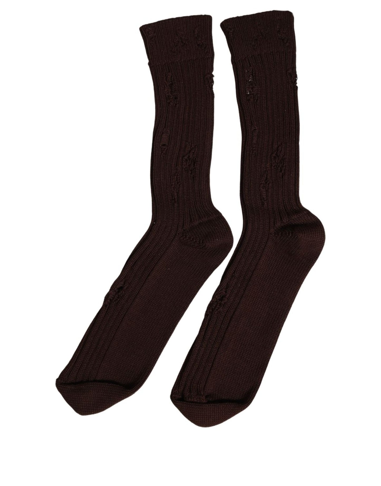 Dark Brown Cotton Distressed Mid Calf Accessory Socks