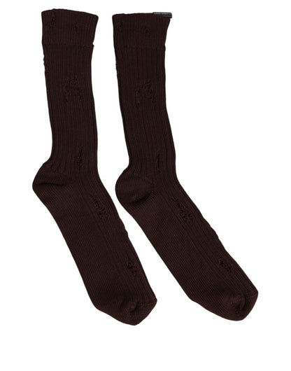 Dark Brown Cotton Distressed Mid Calf Accessory Socks