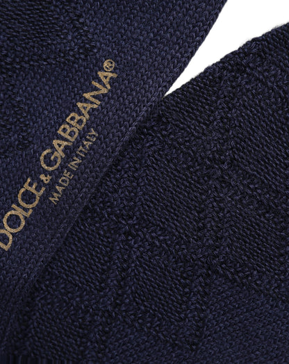 Navy Blue Wool Crest Logo Knee High Accessory Socks