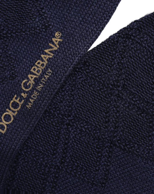 Navy Blue Wool Crest Logo Knee High Accessory Socks