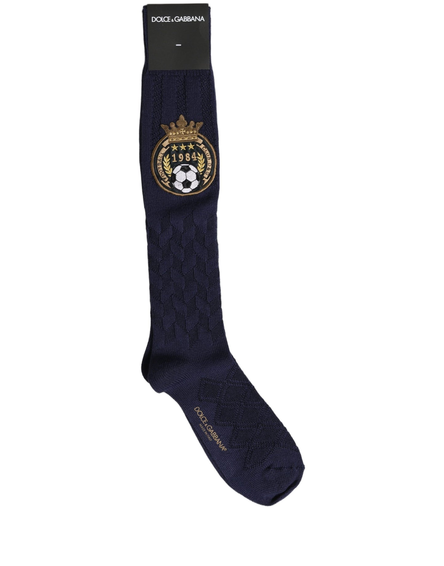 Navy Blue Wool Crest Logo Knee High Accessory Socks