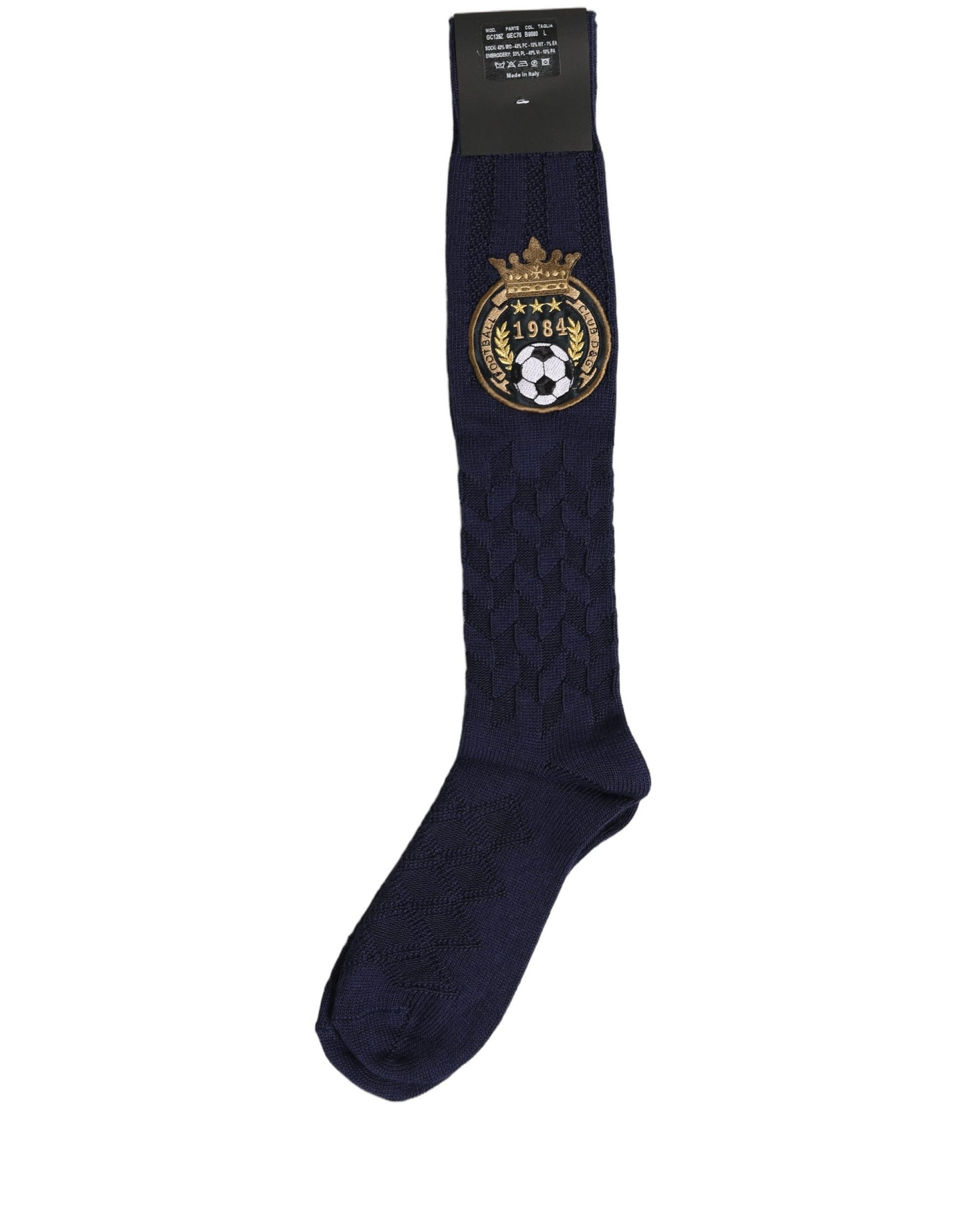 Navy Blue Wool Crest Logo Knee High Accessory Socks