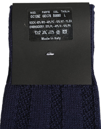 Navy Blue Wool Crest Logo Knee High Accessory Socks