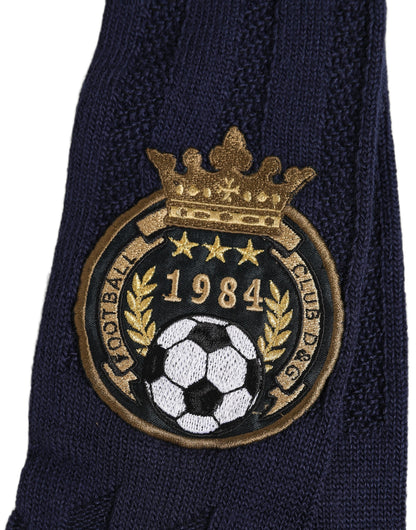 Navy Blue Wool Crest Logo Knee High Accessory Socks