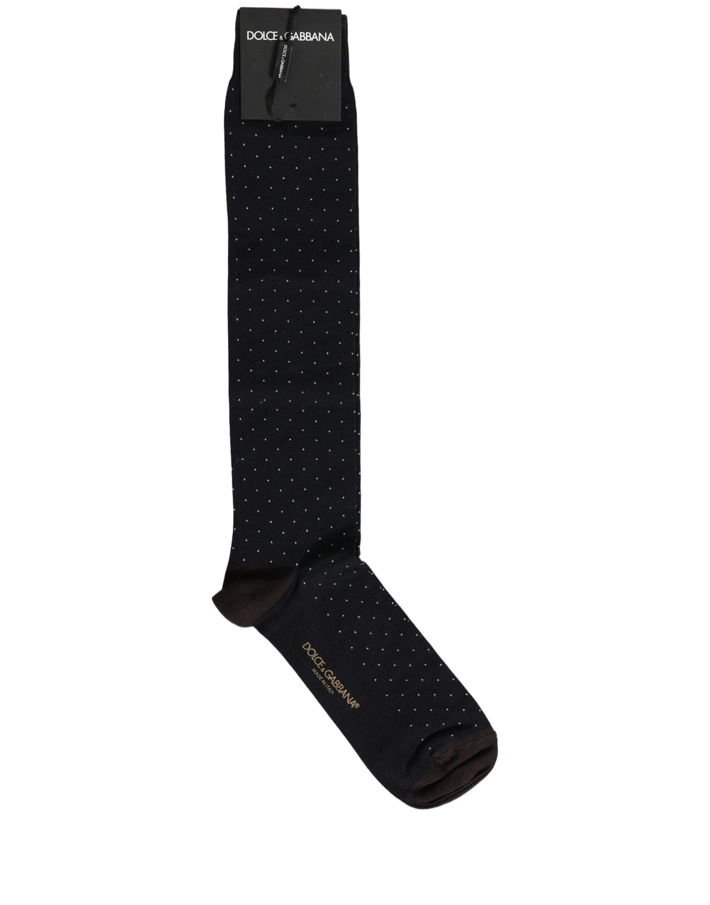 Men Black Cotton Polka Dot Over The Calf Socks