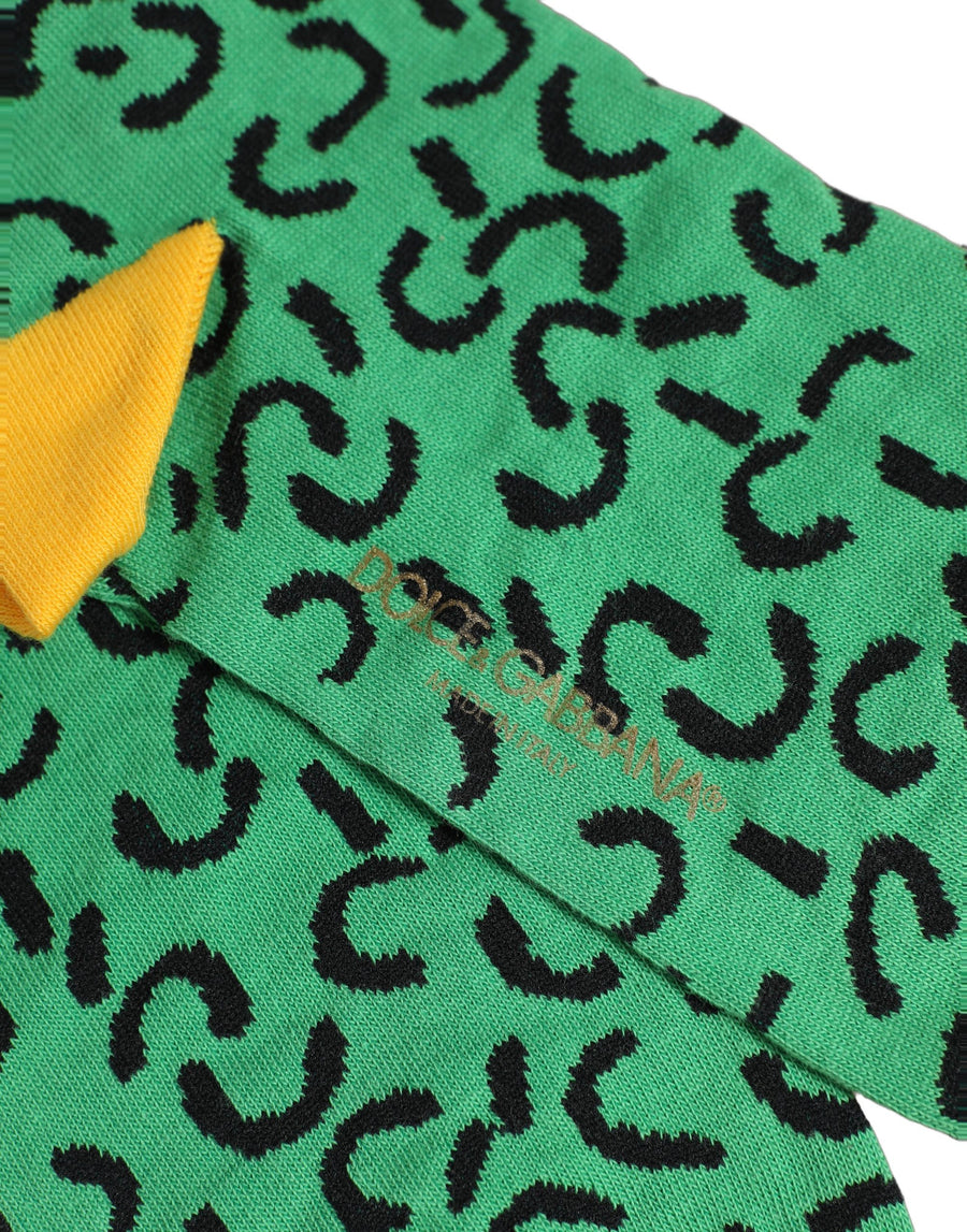 Men Green Cotton Abstract Mid Calf Accessory Socks