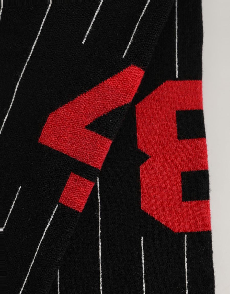 Men Black Pinstripe Logo Knee High Accessory Socks