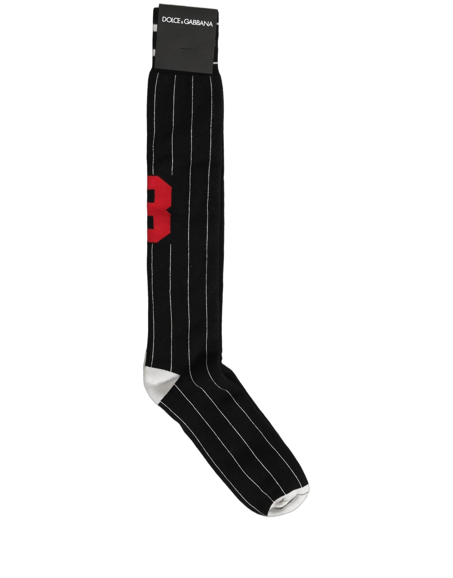 Men Black Pinstripe Logo Knee High Accessory Socks