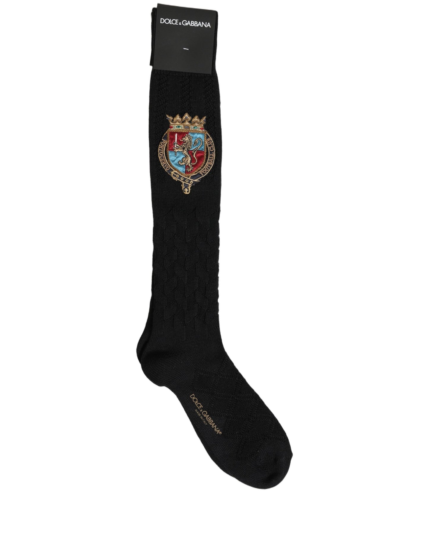 Men Black Wool Crest Logo Knee High Accessory Socks